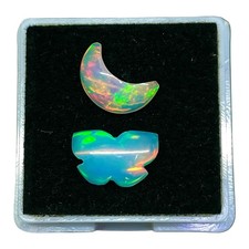 2 Pcs Natural Opal Carved Cabochons 10-11mm Moon Butterfly Loose Gemstones Lot