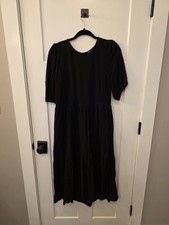 Time & Tru Women's Large Black Midi Short Sleeve Dress Tie Back