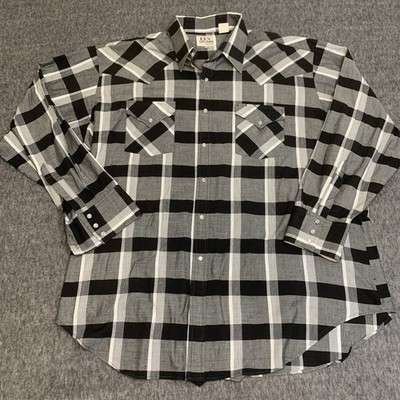 Ely Cattleman Mens Pearlsnap 2XL PLAID BLACK GRAY