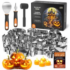 Art 29PCS Halloween Pumpkin Carving Kit 22 PCS Stainless Steel Stencils with 4