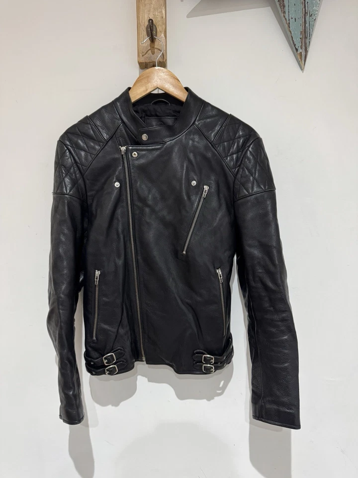 Alexander McQueen Black Diamond Quilted Grained Leather Biker Bomber Jacket 48 - Image 4 of 4