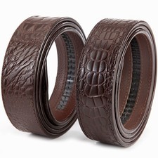 Men's Cowhide Leather Without Buckle Belt 3.5 Wide Alligator Pattern Embossing