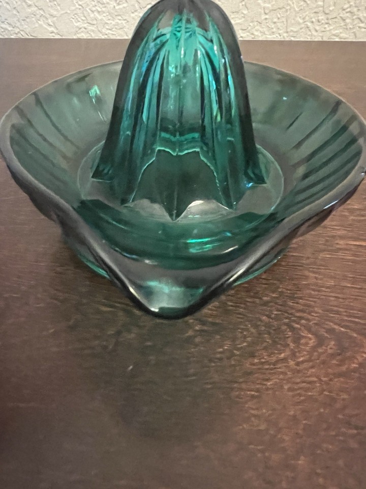 Extracteur De Jus Vintage En Verre Jeannette Jennyware – Couleur Sarcelle, 7 Pouces, PRISTINE