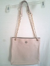 TORY BURCH Everly Peach Pink Pebbled Leather Tote Shoulder Bag Size : Medium 