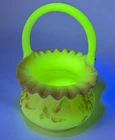 Fenton Glowing Hand Painted Burmese Art Glass Rose Yellow Pink Basket Signed