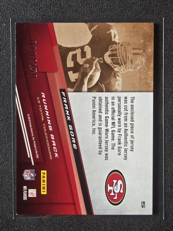 2010 Prestige 🏈 Frank Gore #5 TD Sensations Materials /250 San Francisco 49er's - Image 2 of 3