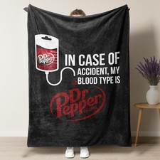 Dr Pepper Velvet Blanket Blood Type Quote Soft Warm Holiday Gift Multi-Use