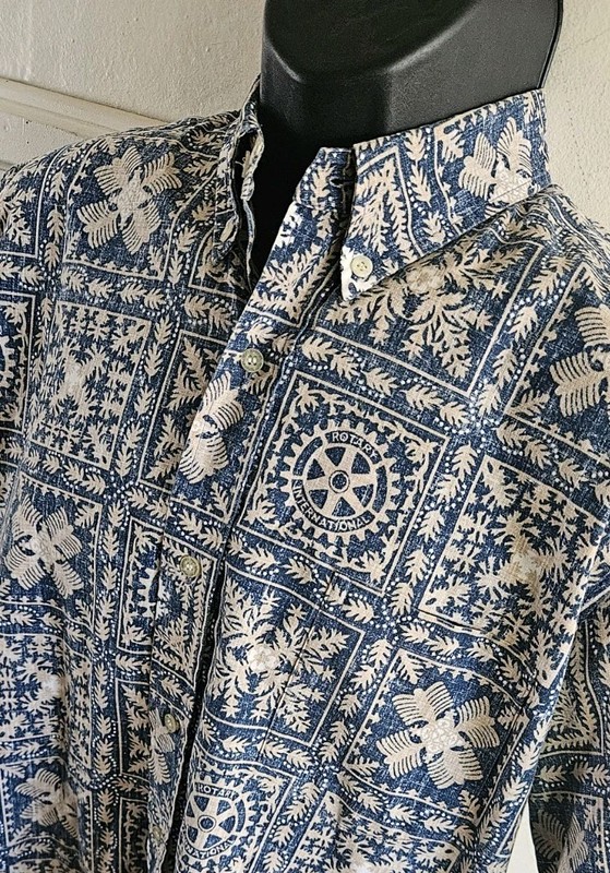 Vintage Reyn Spooner x Rotary Int'l Lahaina Sailor Blue Hawaiian Mens L Shirt