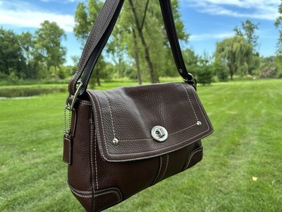 Coach F13957 Hamilton Y2K Brown Legacy Pebbled Leather Crossbody Shoulder Bag