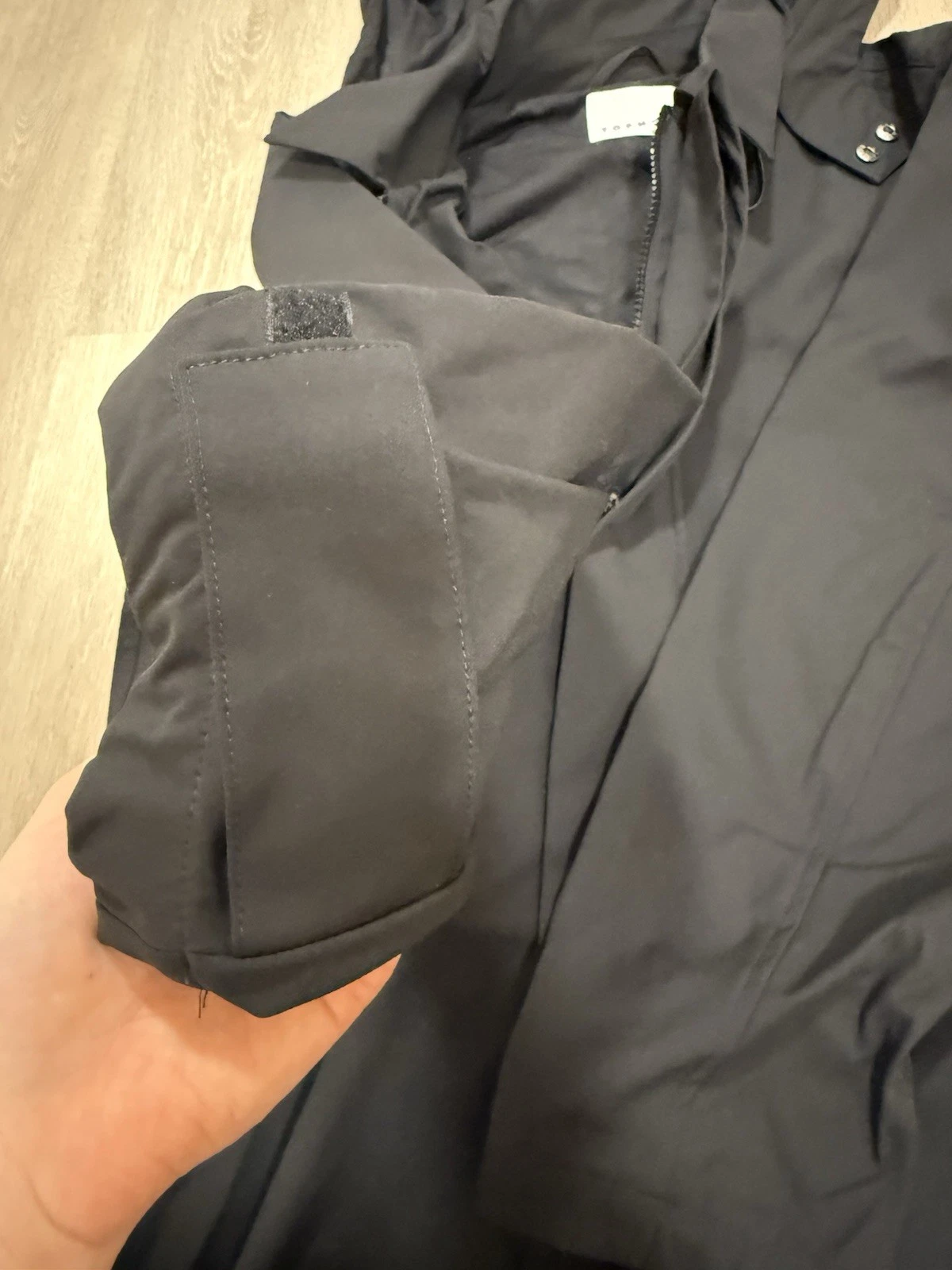 Topman Men's Black Long Parka Coat XL Hooded Button Zip Polyester Lined - product detail image 5