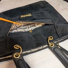 Juicy Couture Pretty Bow Tote Bag Black Velvet Velour Gold Logo 16x10 NWOT