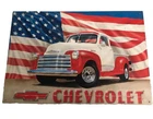 VTG 1997 Chevrolet 1951 Pickup Truck Metal/Tin Sign W/American Flag. 16x10.75 In