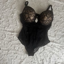 Rachel Roy Black Lace Lingerie Padded Cups Adjustable Thong 2XL