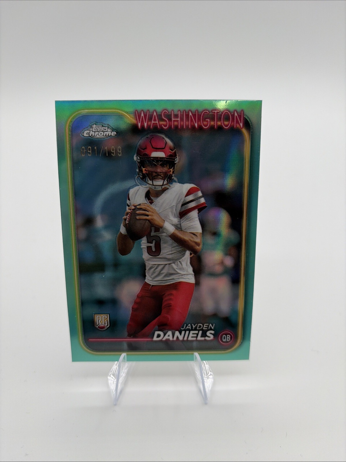 2024 Topps Chrome - Rookies Jayden Daniels #201 Aqua Refractor /199 (RC)