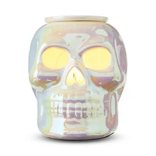 Way to Celebrate Ceramic Skull Electric Wax Warmer Iridescent White New