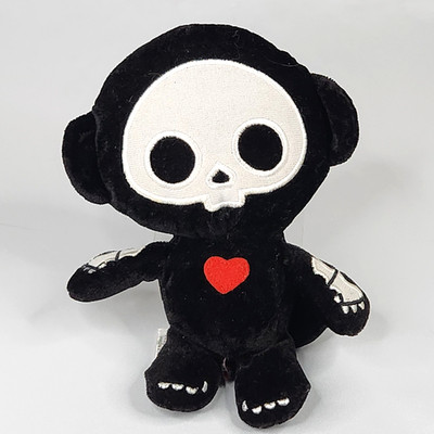 Mini Skelanimals Marcy Monkey 7.5'' Plush Black Velour Red Heart