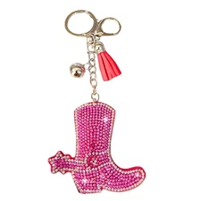 Popfizzy Pink Cowgirl Boot Keychains for Women, Rhinestone Cowboy Gifts