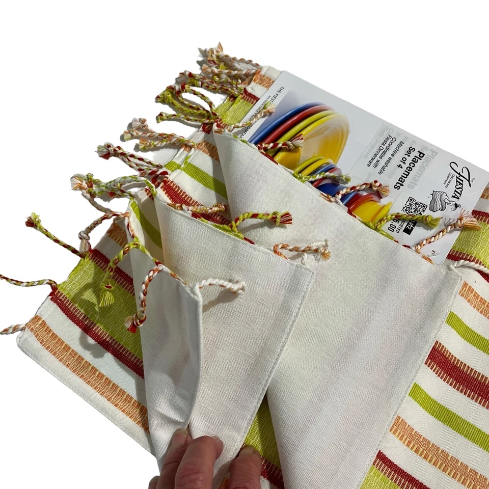 Fiesta Placemats Woven Tassel Striped Warm Fringe Multi Color Set Of 4 Hacienda - Image 2 of 4