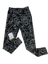 Os LuLaRoe Leggings Black  White Floral Roses Fits 2/10