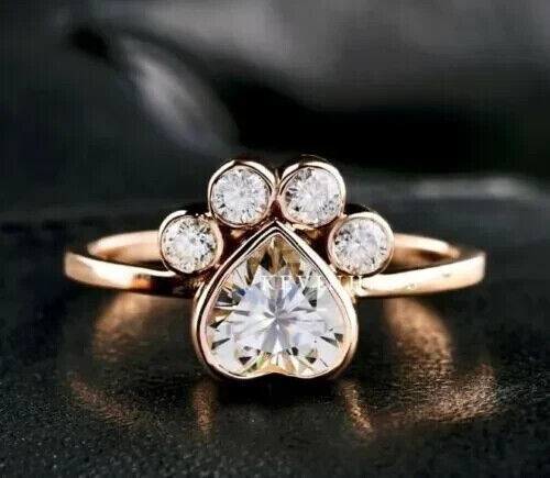 1.20 Ctw Heart Cut Moissanite Solitaire Wedding Ring 14K Rose Gold Plated 925 - Picture 5 of 5