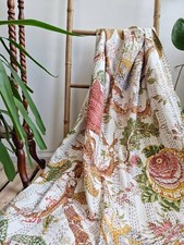 Indian hand Block Floral Kantha Quilt Blanket Cotton King Size Bedspread Throw