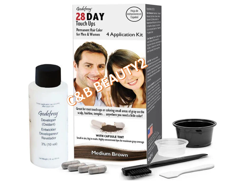 Godefroy 28 DÍAS Retoques para Hombres y Mujeres - Kit de 4 Aplicaciones - MARRÓN MEDIO - 2 KITS Foto 2 de 2