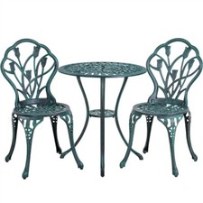 Set da 3 Pezzi con 1 Tavolo e 2 Sedie in Metallo Giardino Vintage Verde Balcone