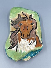 paperweight hand painted natural river rock horse multi colored 4.25"