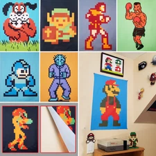 Retro NES 8-Bit character sprite banner 18x24" tapestry Mario Link Samus MegaMan
