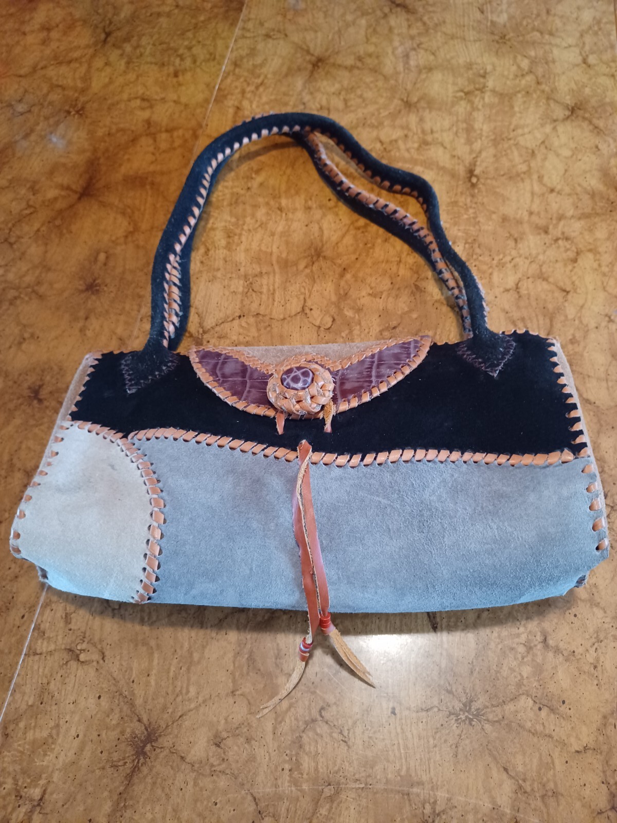Unique Suede Patchwork Boho Purse Shoulder Bag Bo… - image 3