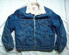 Vintage 80s Levis 71608-0216 Sherpa Fur Denim Jean Boa Trucker Jacket 44R