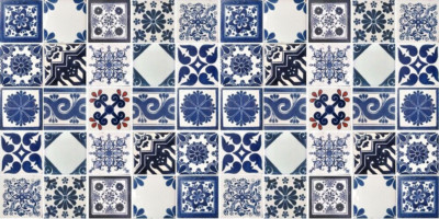 SET #003 contain 50 Mexican 2x2 Off white/Blue Tiles Handmade Talavera Tile
