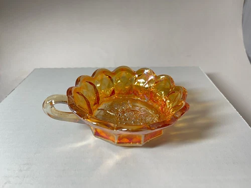Vintage Marigold Carnival Glass Bowl Grape Vine Handled Nappy Candy Dish