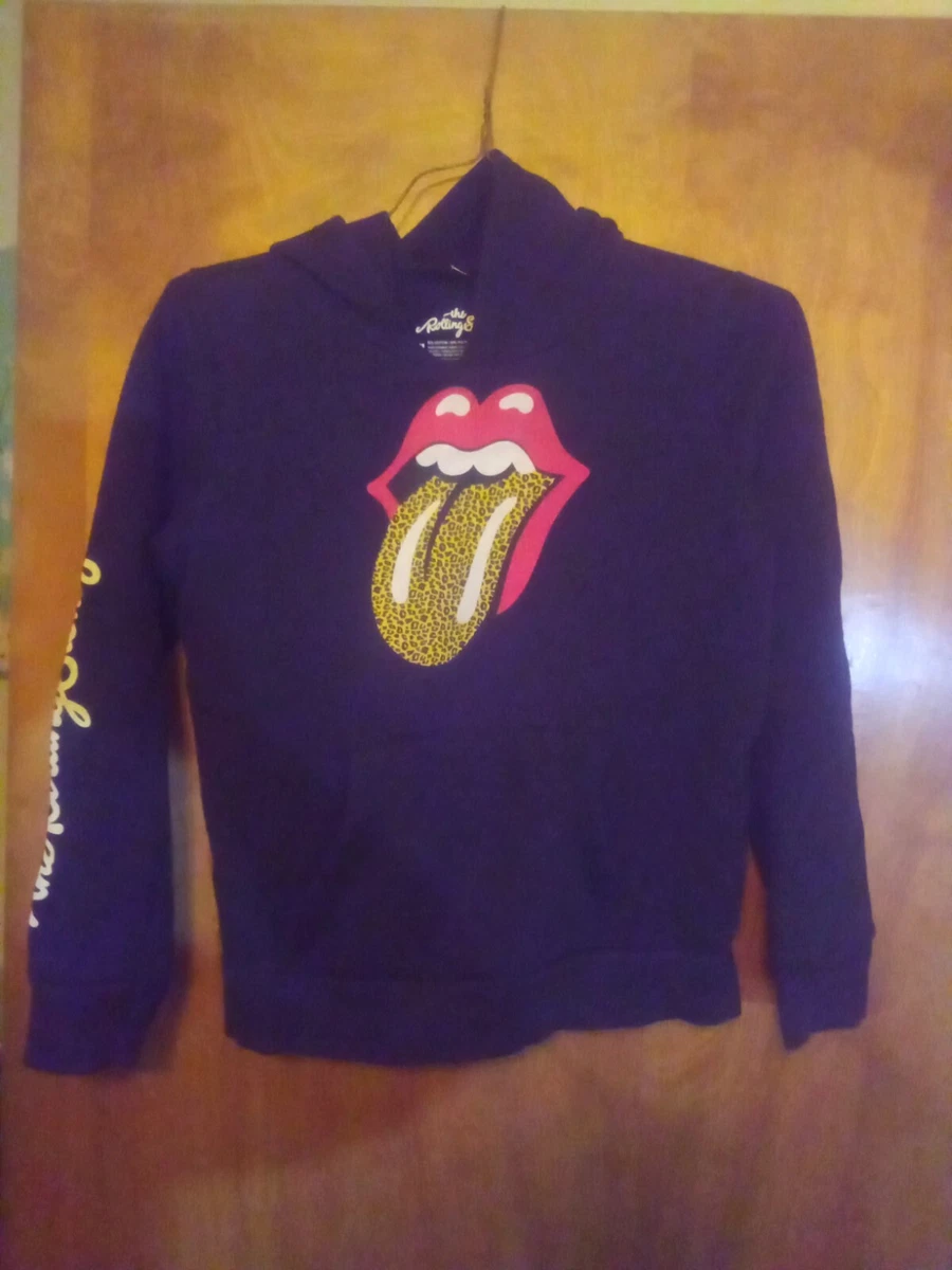 Rolling Stones Leopard tongue print black hoodie with front pocket XL kids