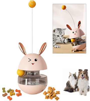 Interactive Cartoon Rabbit Cat Tumbler Toy with Feather Decor, Food Leaking Ball