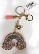 New Rhinestone Puffy Rainbow w/ Tassel Tassle Key Chain Keychain Charm Fob