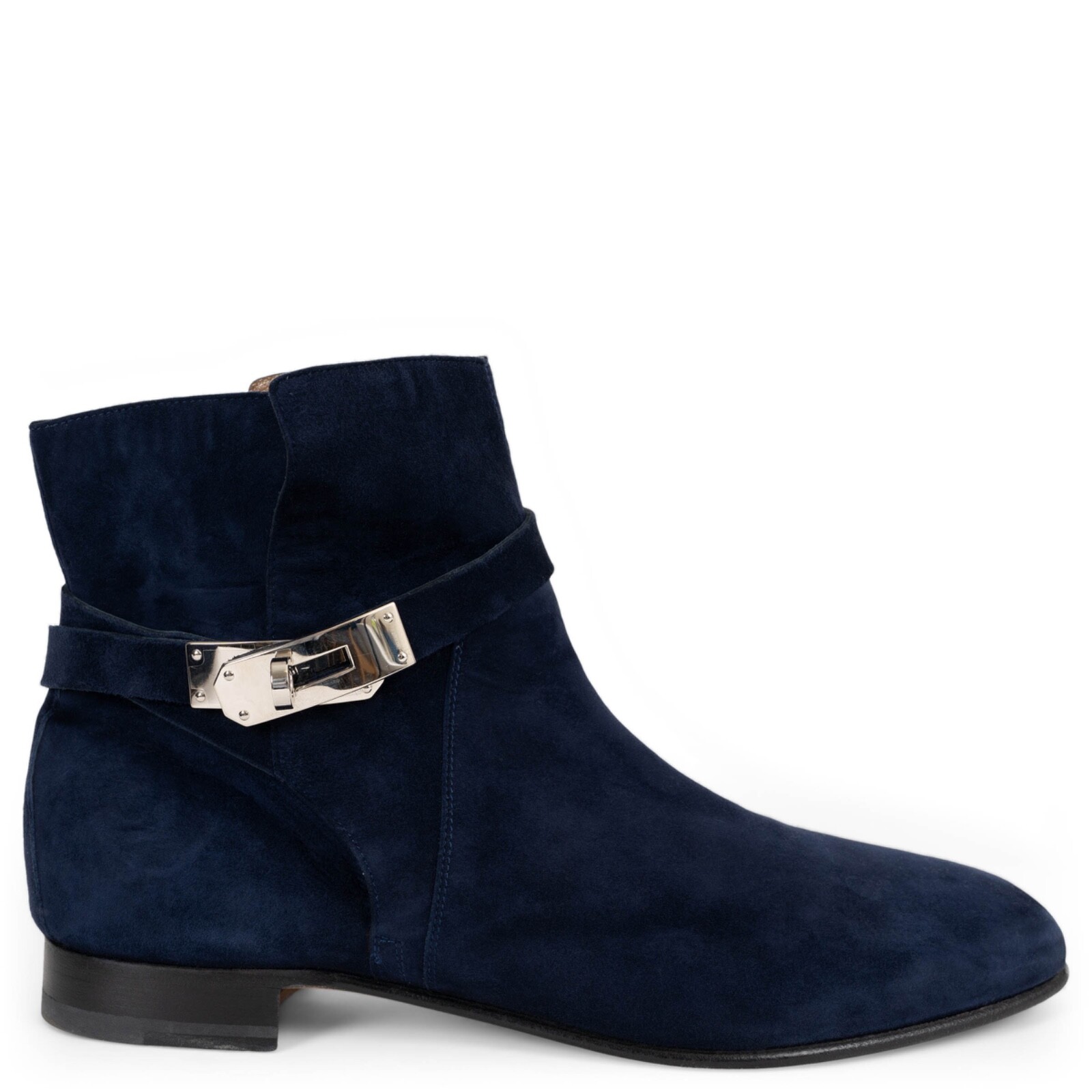 71871 auth HERMES Marine blue suede NEO Ankle Boots Shoes 40