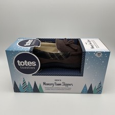 New Totes Men's Microterry Moccasin Memory Foam Slippers M 8-9 Brown