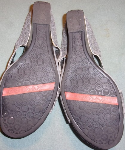 Women's size 9.5 Anne Klein, silver, stretch wedge heel sandals - Picture 6 of 7