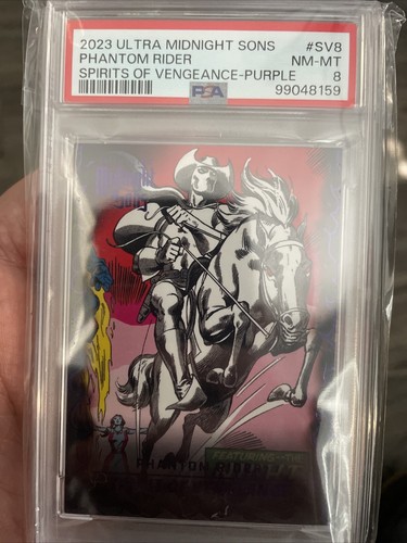 🔥 2023 Fleer Ultra Midnight Sons Purple Phantom Rider #SV8 /30 PSA 8