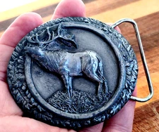 Elk Wapiti Shawnee Bergamot Brass Works 1986 Oval Belt Buckle