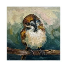 Original Art Sparrow Painting Bird Oil Painting Sparrow Bird Small Artwork