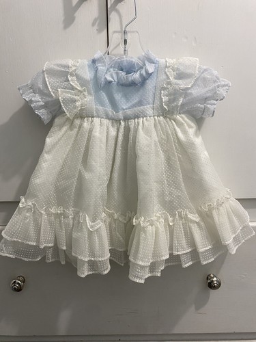 Vintage Martha's Miniatures Dress Pastel Blue, Yellow And White Ruffle Size XL