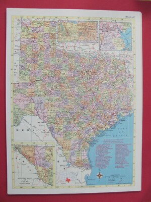 BEAUTIFUL 1953 TEXAS RAILROAD MAP SHOWS & LIST ALL RR's GENEOLOGY RESEARCH TOOL