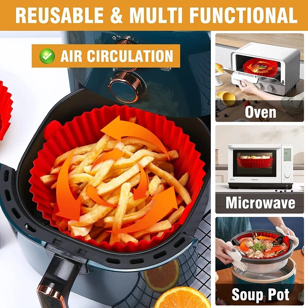 Air Fryer Pot Non-Stick Reusable Air Fryer Silicone Liners for Baking Microwave