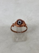 Handmade  Copper Wire Wrap  Evil Eye Glass Bead Ring Size 7  228