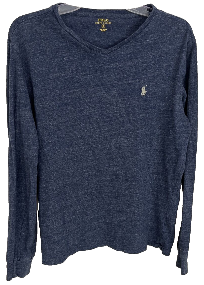 Polo Ralph Lauren collo a V T shirt a maniche lunghe da uomo piccola pony cotone blu CBM21