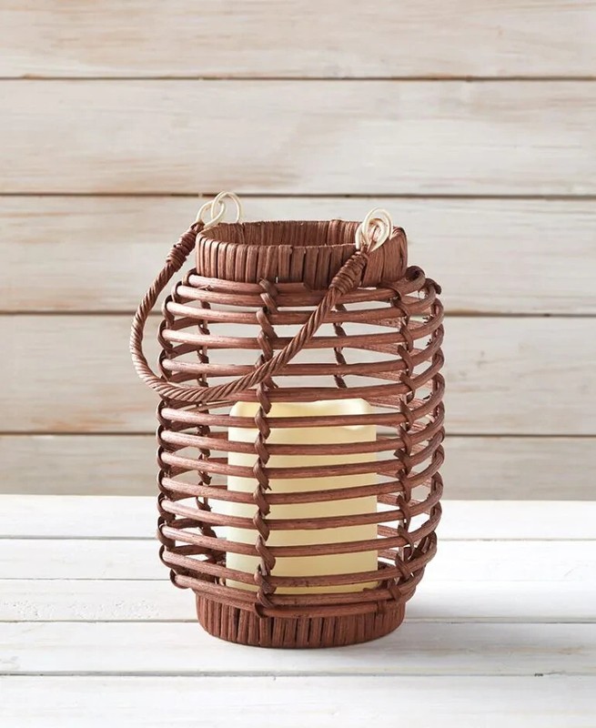 Wicker Rattan Candle Lantern WITH LED Candle New