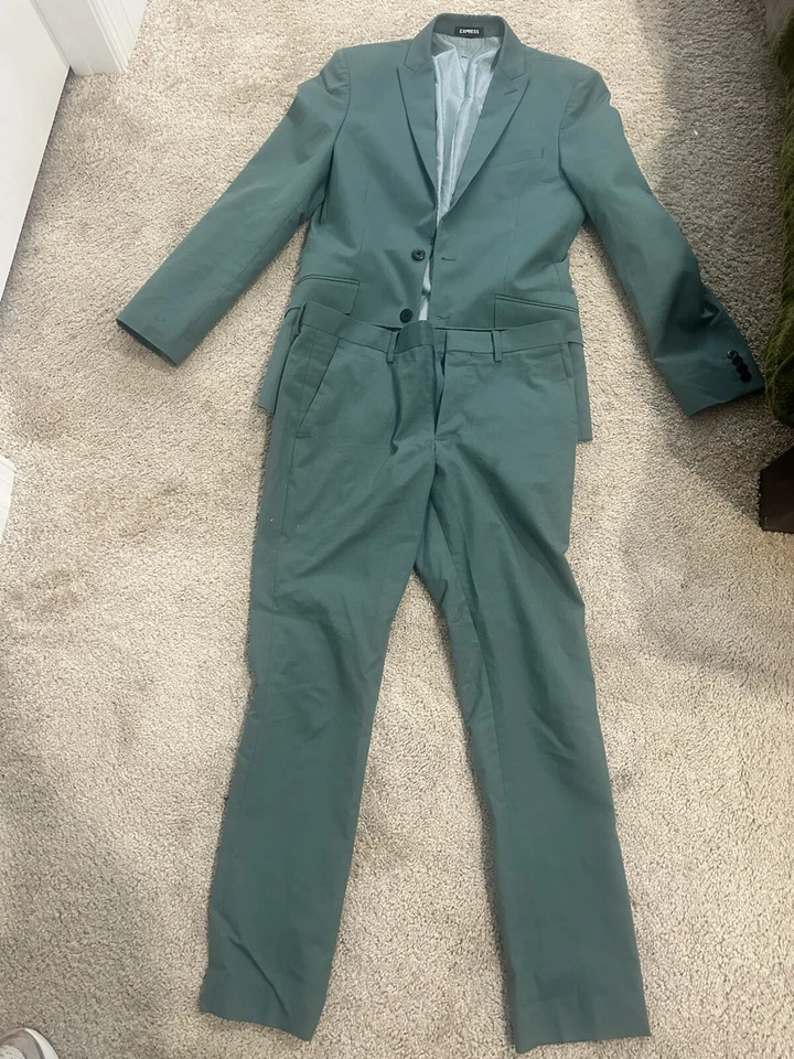 Express 36S 29x30 Green Extra Slim Stretch Mens 2 Piece Suit Nailhead Two Button - Image 2 of 4