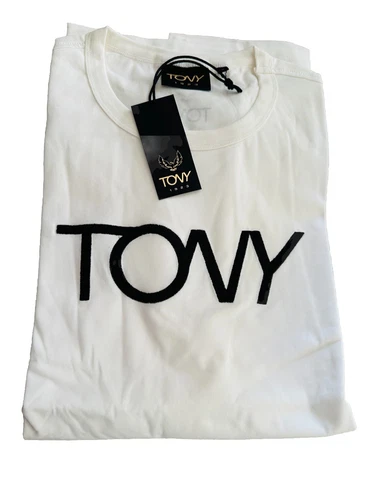 NWT TONY LOGO EMBROIDERED T- SHIRT VANILLA BEIGE COTTON MEN SIZE L SHORT SLEEVE image 5